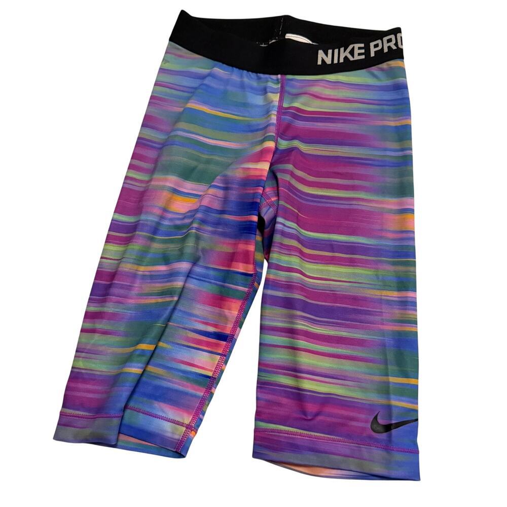 Nike Pro colorful rainbow shorts fitness active wear sz XS long fitted gym
